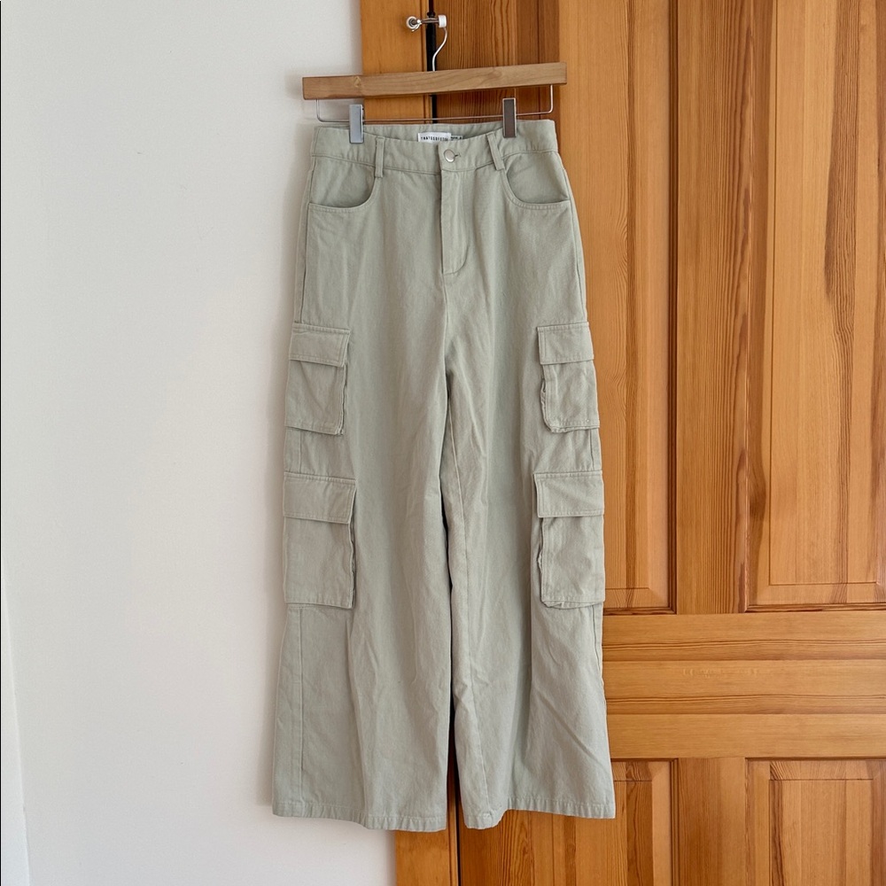 Women's light Sage Green Cargo Flare Pants